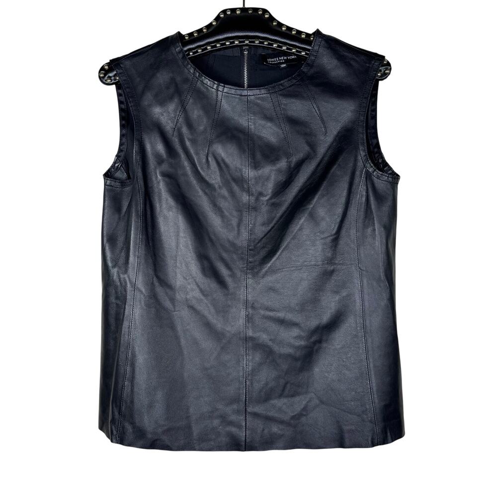Jones New York Collection Women's Black Sleeveless Leather Shirt 4